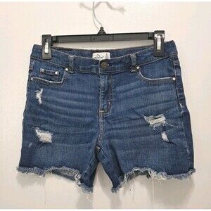 Jordache Women’s Denim Shorts Size 16 Blue Distressed Raw Hem Stretch Cotton